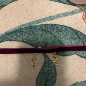 Burgundy Velvet Choker with Gold Rose Charm